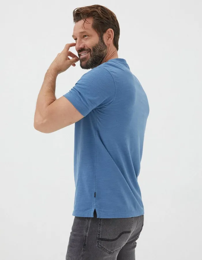 Organic Cotton Woodside Slub Henley Light Denim Blue Men FatFace TShirts