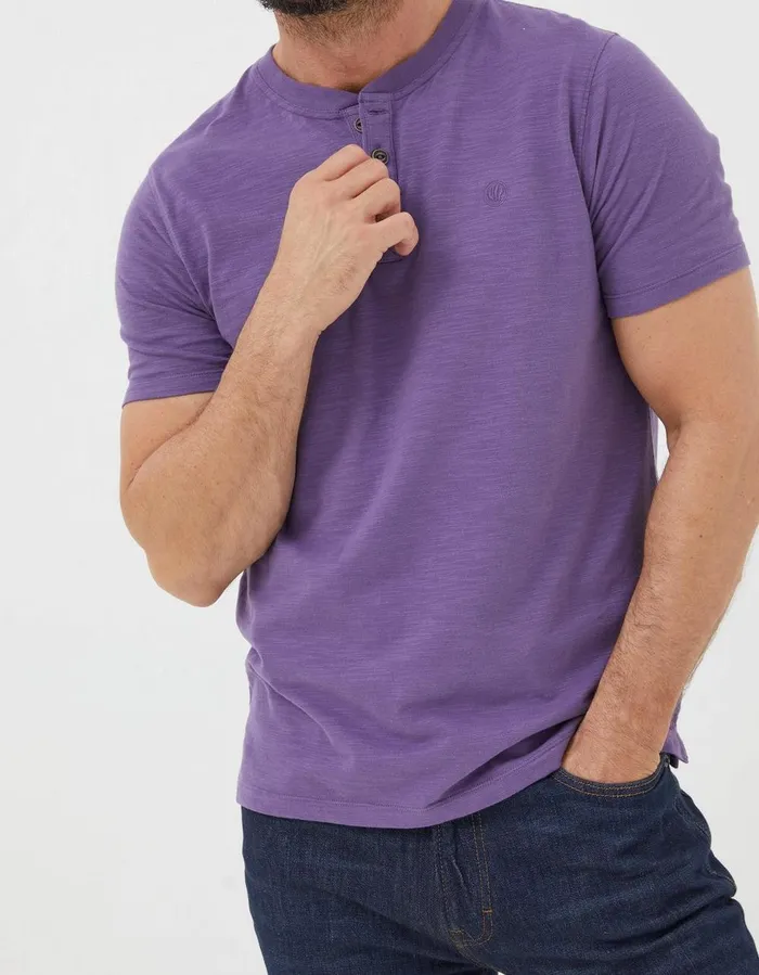 Organic Cotton Woodside Slub Henley Purple Men FatFace TShirts