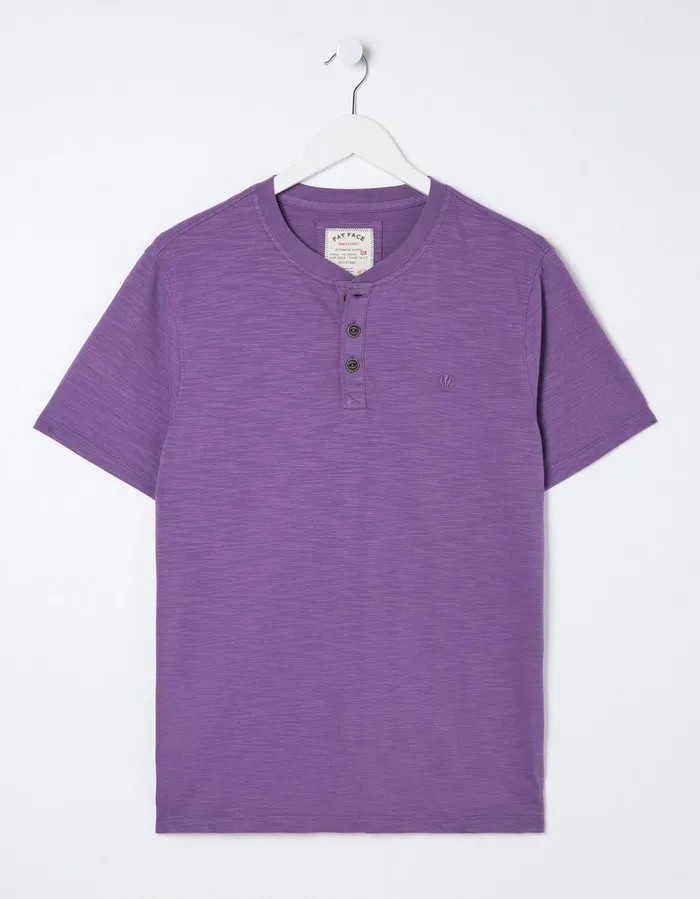 Organic Cotton Woodside Slub Henley Purple Men FatFace TShirts