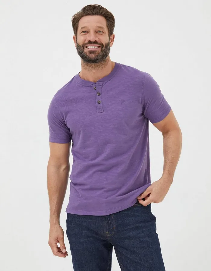 Organic Cotton Woodside Slub Henley Purple Men FatFace TShirts
