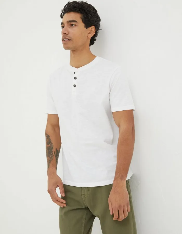 Organic Cotton Woodside Slub Henley White Men FatFace TShirts