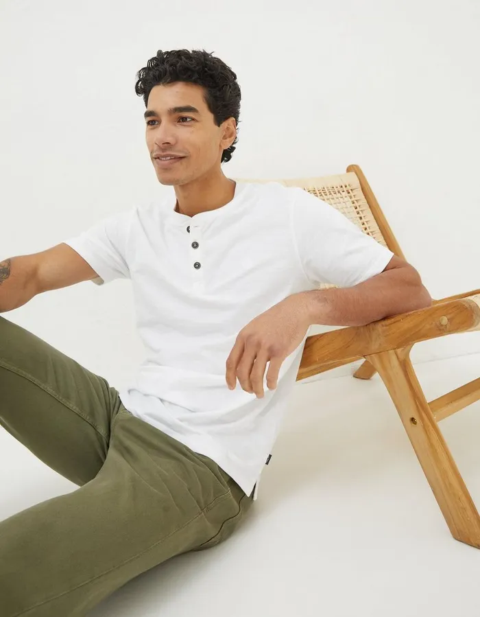 Organic Cotton Woodside Slub Henley White Men FatFace TShirts