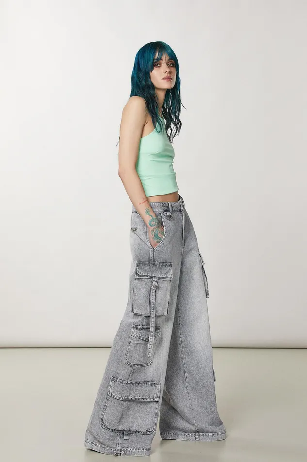 Palazzo Women Patrizia Pepe Cotton Cargo Pants Mineral Gray Wash