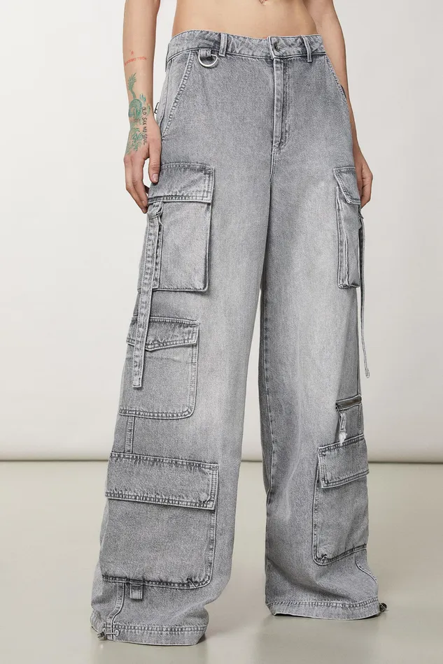 Palazzo Women Patrizia Pepe Cotton Cargo Pants Mineral Gray Wash