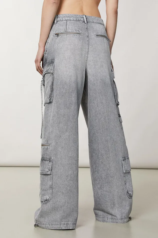 Palazzo Women Patrizia Pepe Cotton Cargo Pants Mineral Gray Wash