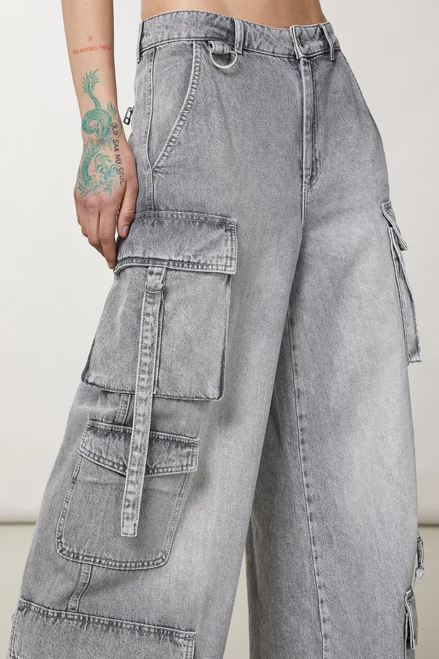 Palazzo Women Patrizia Pepe Cotton Cargo Pants Mineral Gray Wash