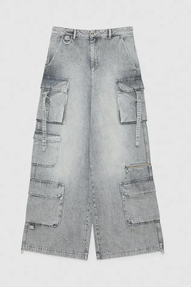 Palazzo Women Patrizia Pepe Cotton Cargo Pants Mineral Gray Wash