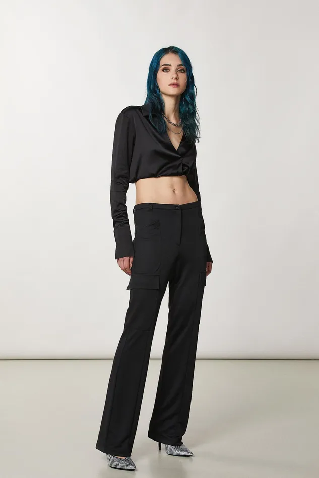 Palazzo Women Patrizia Pepe Technical Jersey Pants Nero