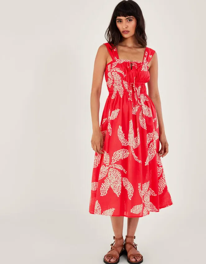 Palm Spot Print Midi Sundress In Sustainable Cotton Red Women Monsoon Dresses