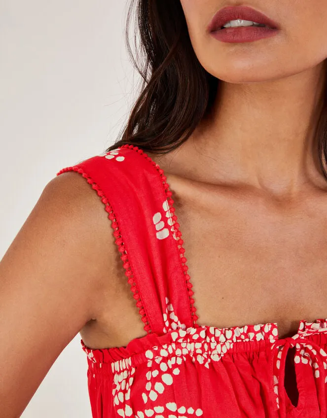 Palm Spot Print Midi Sundress In Sustainable Cotton Red Women Monsoon Dresses