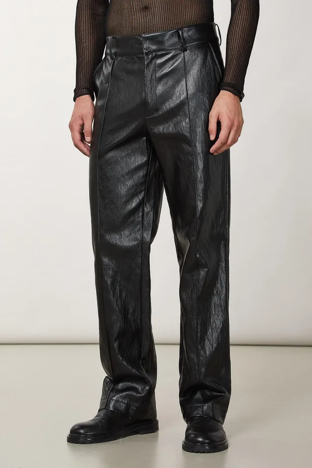 Pants Men Patrizia Pepe Regular Fit Pants In Coated Fabric Nero Vinile
