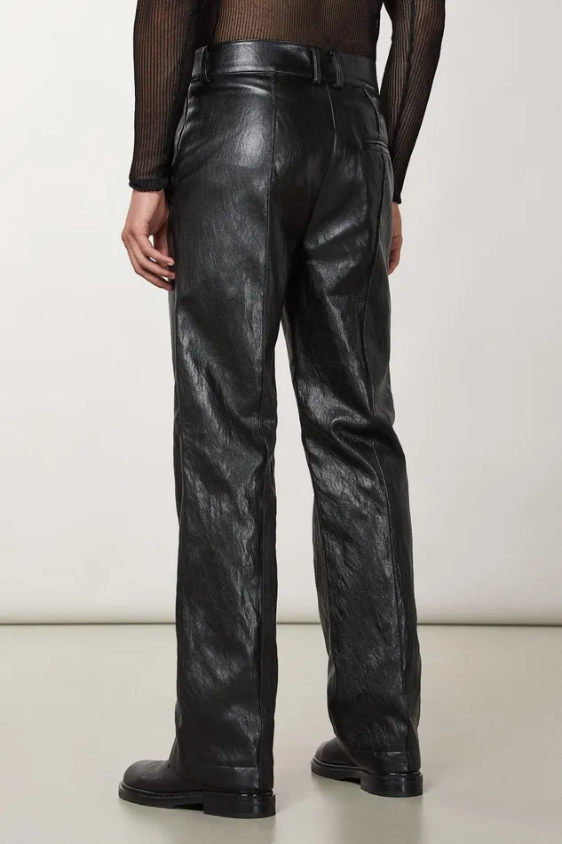 Pants Men Patrizia Pepe Regular Fit Pants In Coated Fabric Nero Vinile