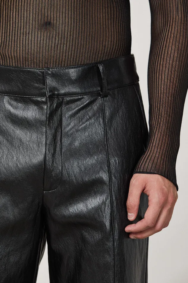 Pants Men Patrizia Pepe Regular Fit Pants In Coated Fabric Nero Vinile