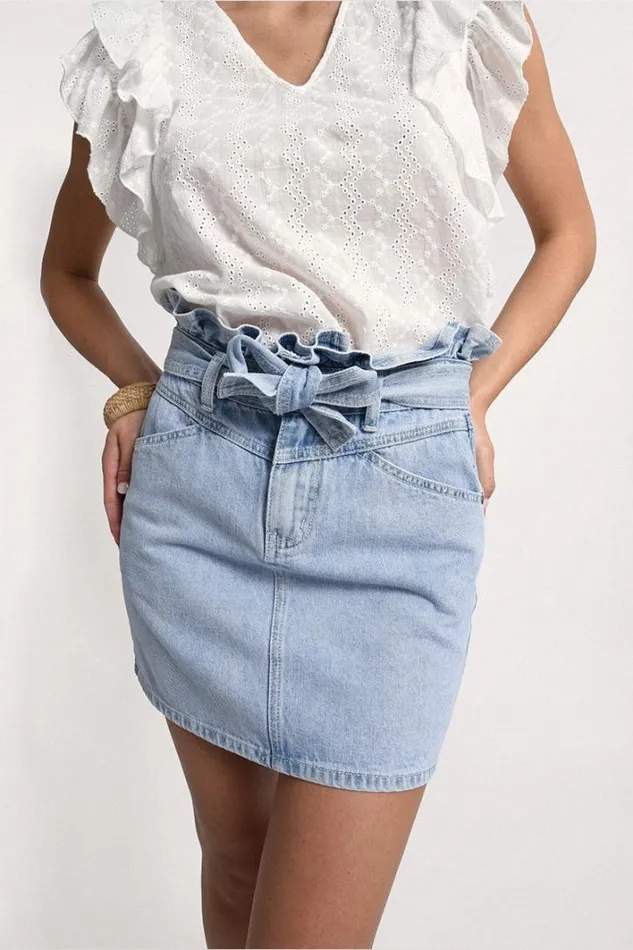 Paperbag Denim Skirt LIGHT BLUE DENIM Women Molly Bracken Skirts