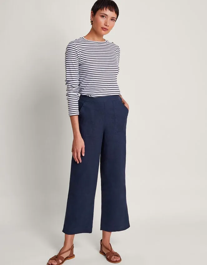 Parker Linen Crop Trousers Blue Women Monsoon Linen