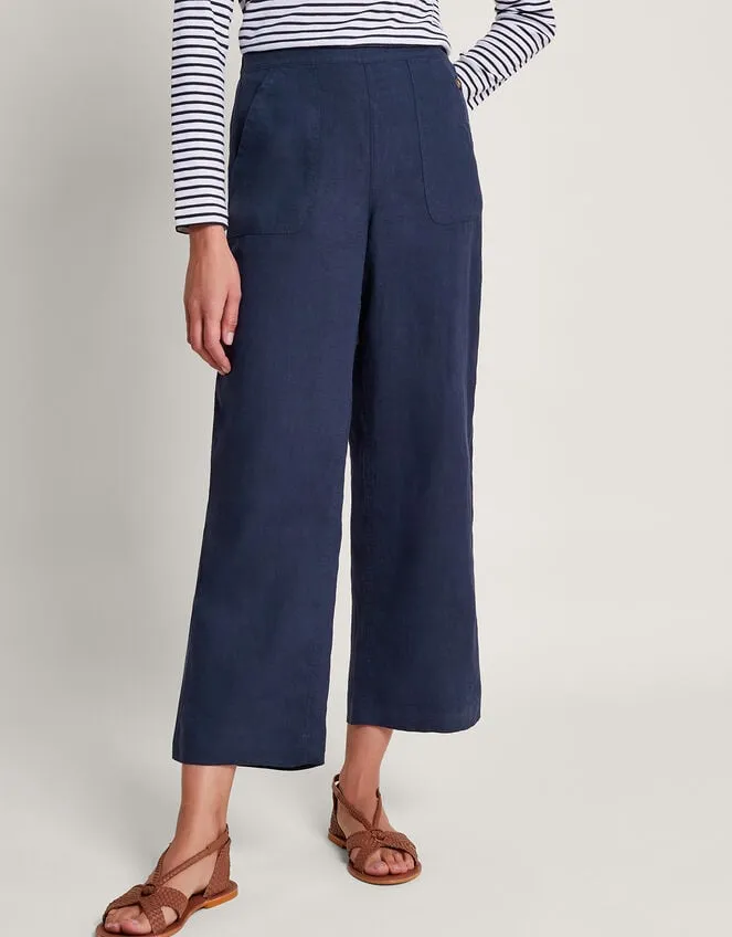 Parker Linen Crop Trousers Blue Women Monsoon Linen