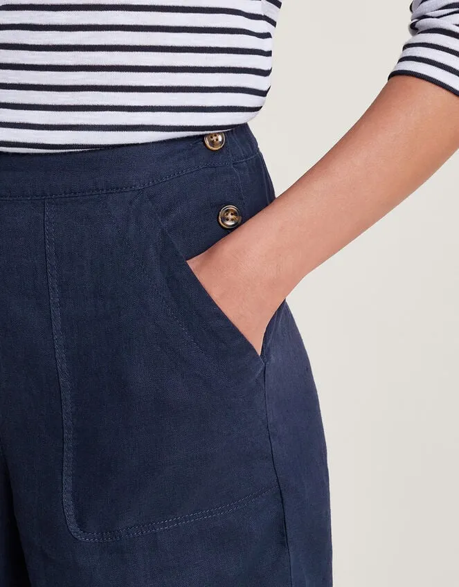 Parker Linen Crop Trousers Blue Women Monsoon Linen