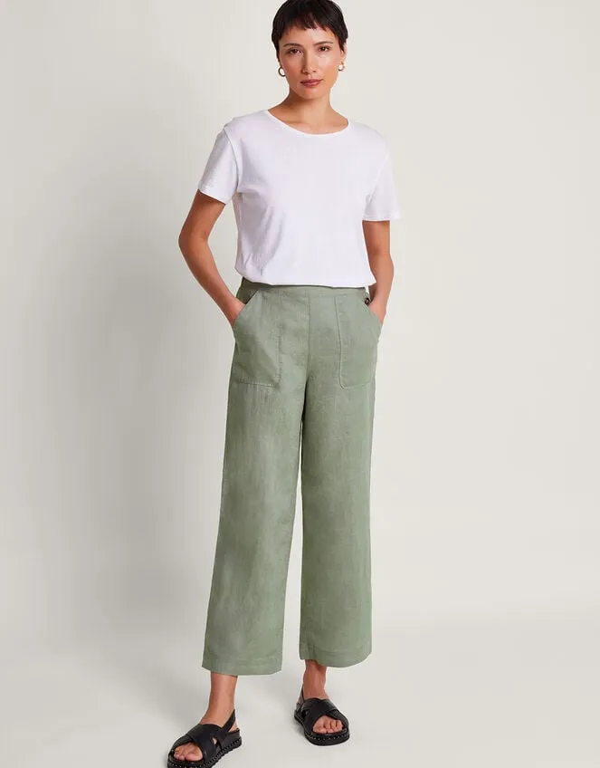 Parker Linen Crop Trousers Green Women Monsoon Casualwear