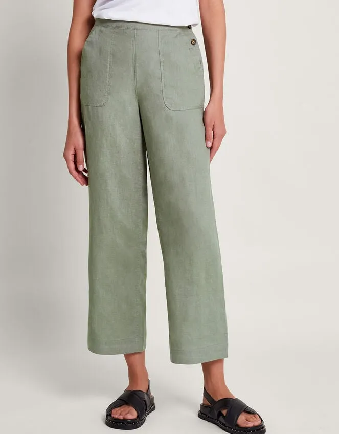 Parker Linen Crop Trousers Green Women Monsoon Casualwear
