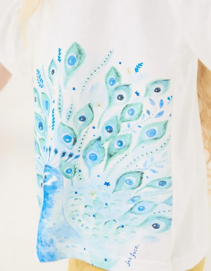 Peacock Jersey Graphic T Shirt Natural White Girls FatFace Tops and TShirts