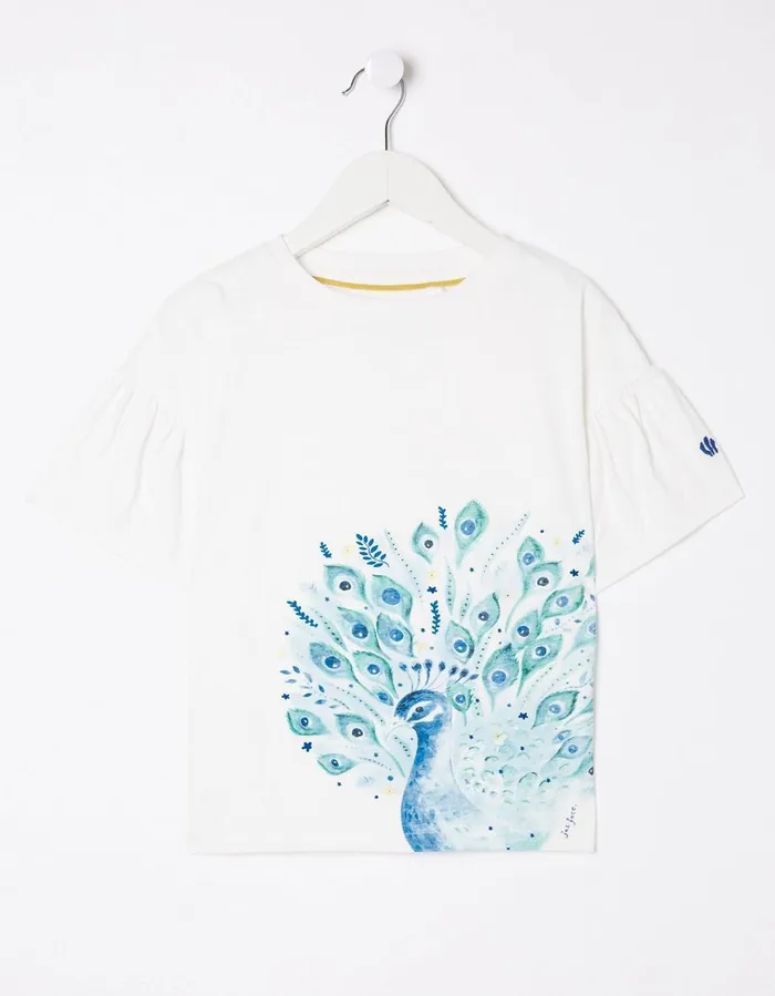 Peacock Jersey Graphic T Shirt Natural White Girls FatFace Tops and TShirts