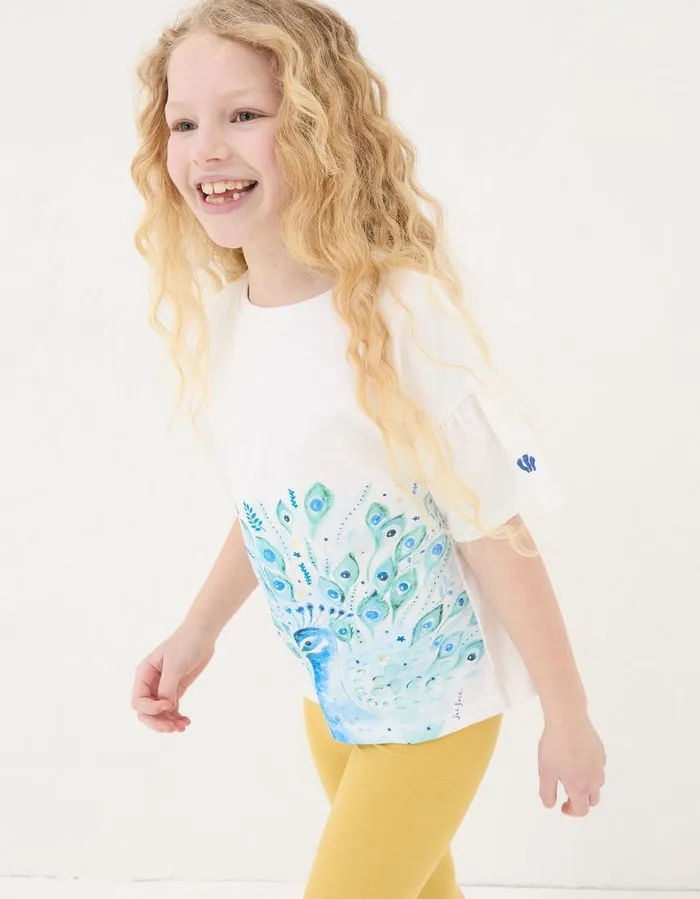 Peacock Jersey Graphic T Shirt Natural White Girls FatFace Tops and TShirts