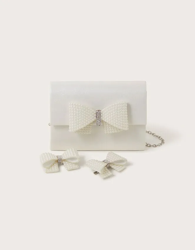 Pearl Bow Bag And Hair Clips Set Children Monsoon Girls039 Bags and Purses