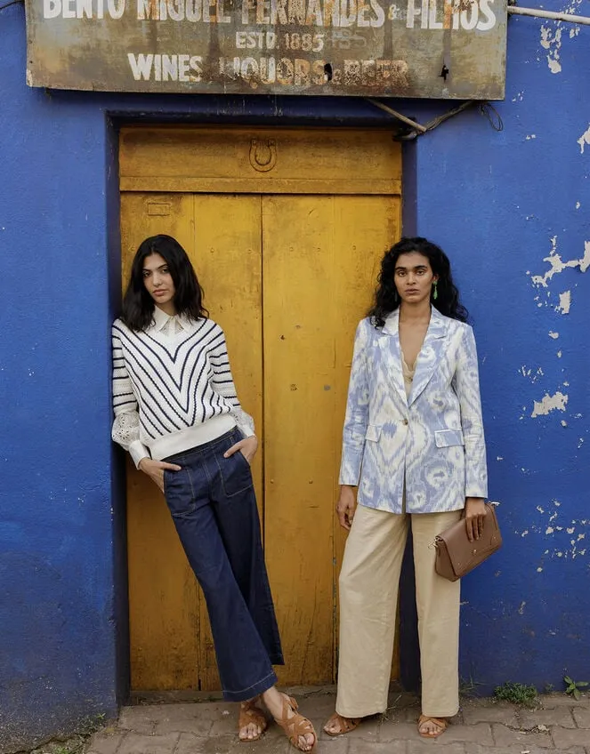 Peggy Blazer In Linen Blend Blue Women Monsoon Linen
