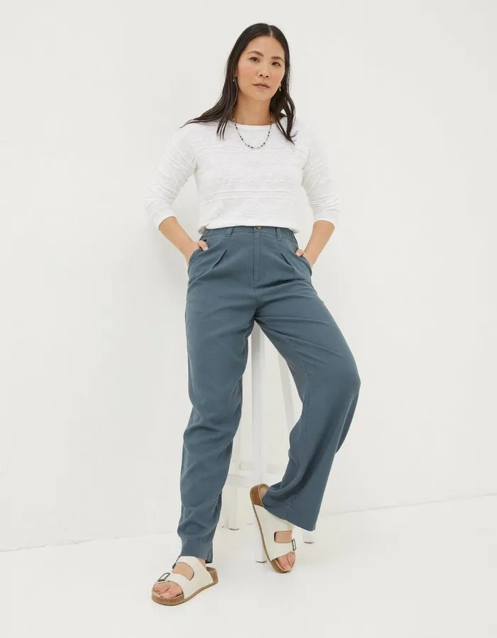 Pendeen Linen Blend Trousers Teal Blue Women FatFace Trousers and Leggings