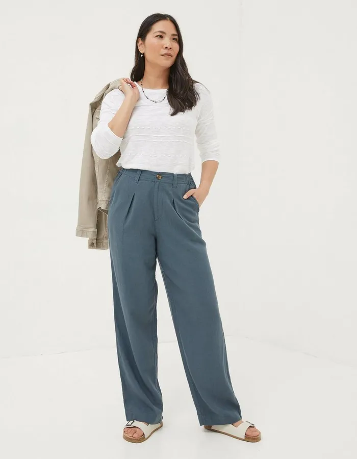 Pendeen Linen Blend Trousers Teal Blue Women FatFace Trousers and Leggings