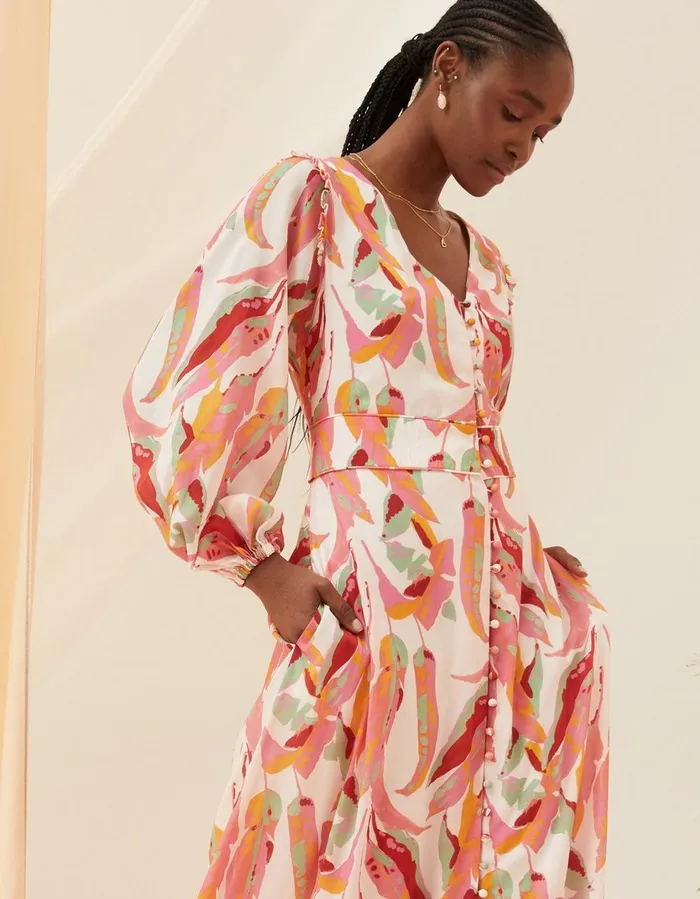 Peony Painted Leaves Maxi Dress Multi Women FatFace Dresses