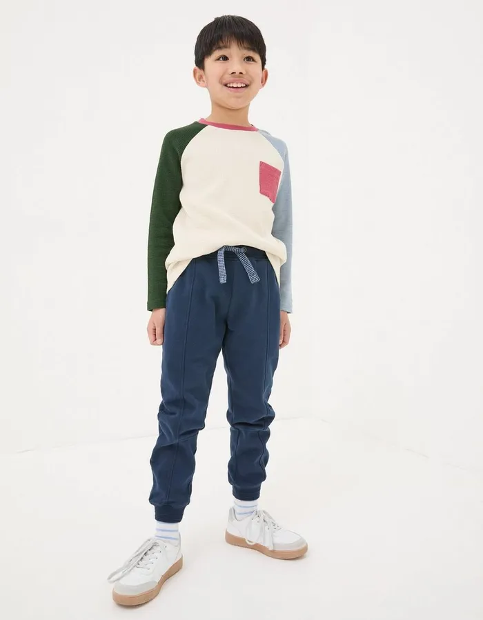 Perry Panel Joggers Navy Boys FatFace Jeans Trousers and Joggers