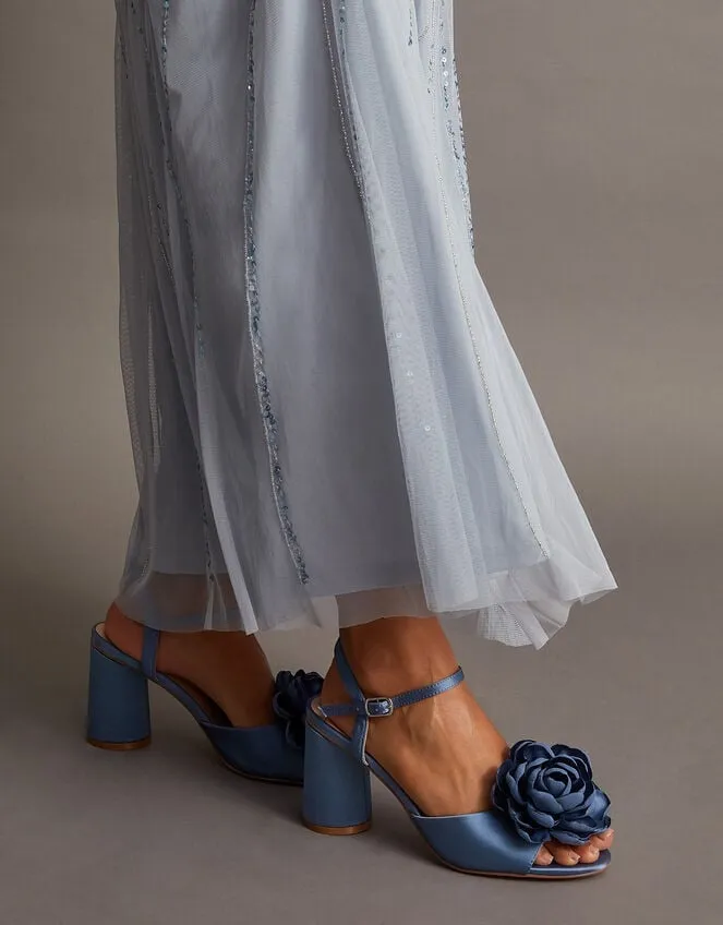Petal Corsage Satin Heel Sandals Blue Women Monsoon Sandals