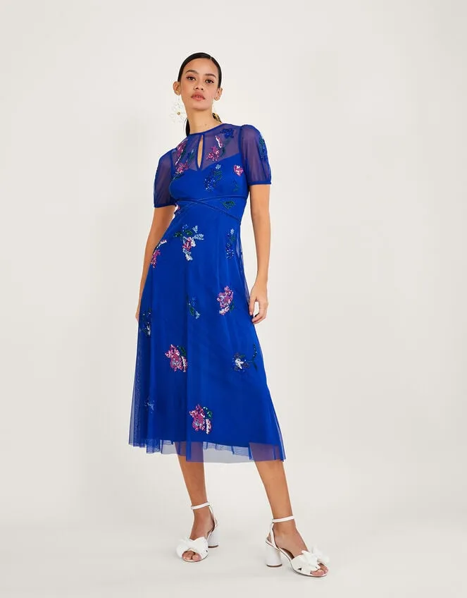 Phoebe Embellished Midi Dress In Recycled Polyester Blue Women Monsoon Occasionwear