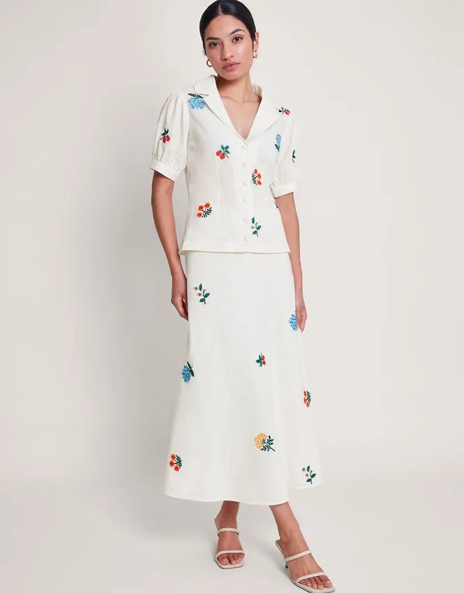 Piera Embroidered Midi Skirt Ivory Women Monsoon Skirts