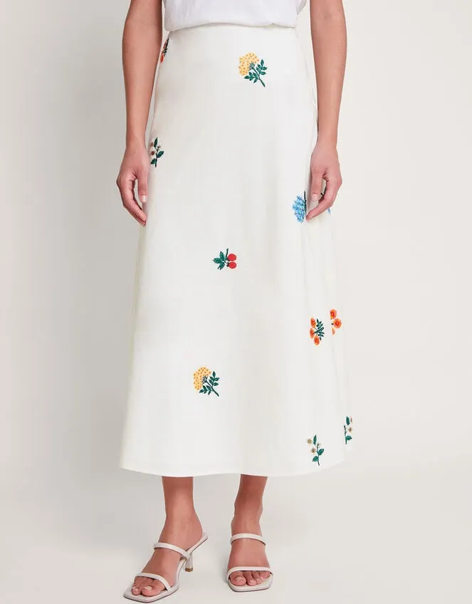 Piera Embroidered Midi Skirt Ivory Women Monsoon Skirts