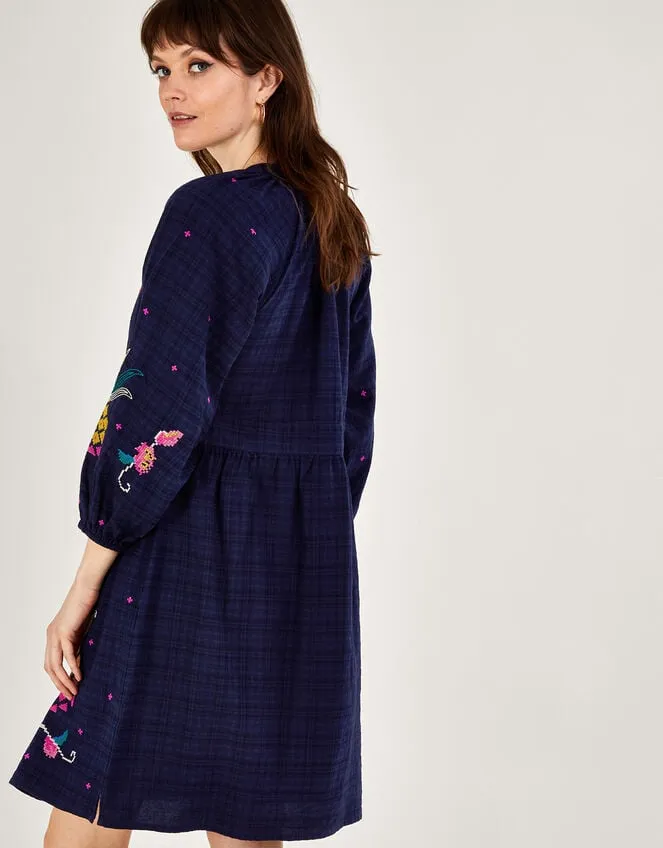 Pineapple Embroidered Dress Blue Women Monsoon Dresses