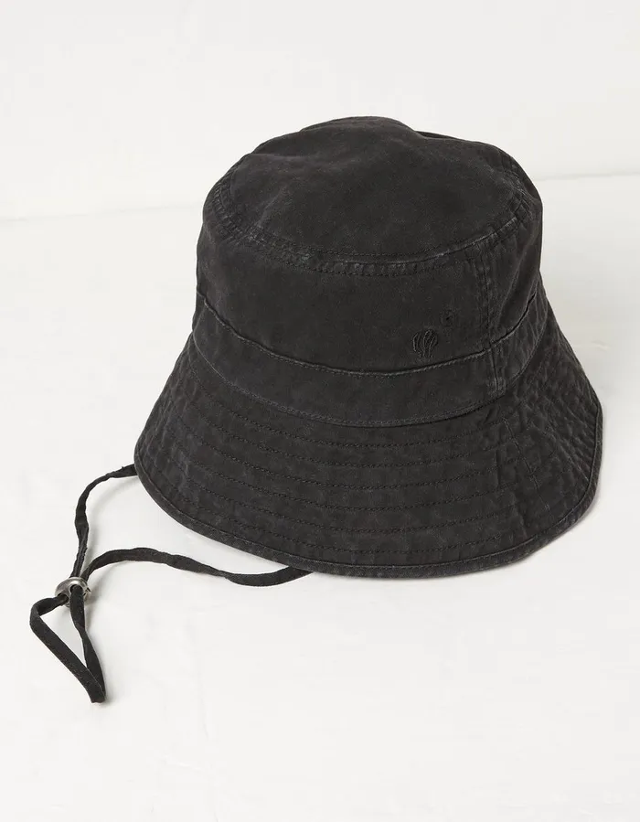 Plain Bucket Hat Washed Black Men FatFace Hats