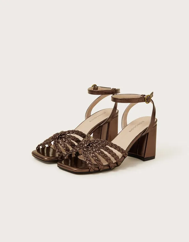 Plaited Block Heel Sandals Bronze Women Monsoon Sandals
