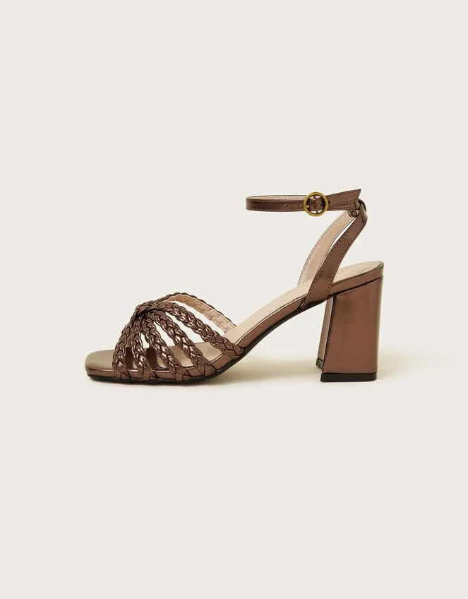 Plaited Block Heel Sandals Bronze Women Monsoon Sandals