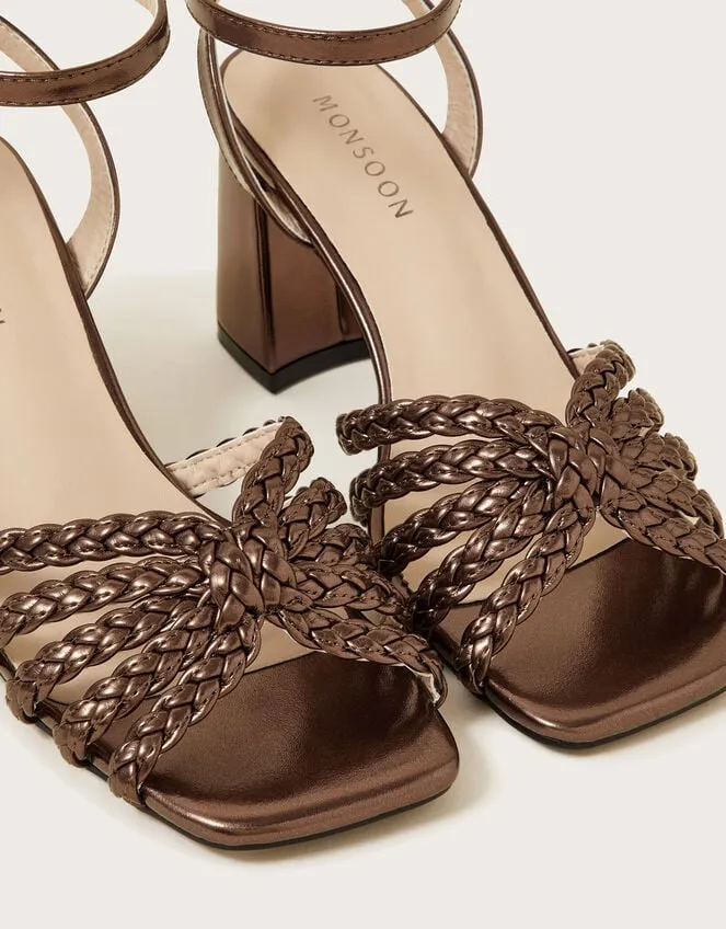 Plaited Block Heel Sandals Bronze Women Monsoon Sandals