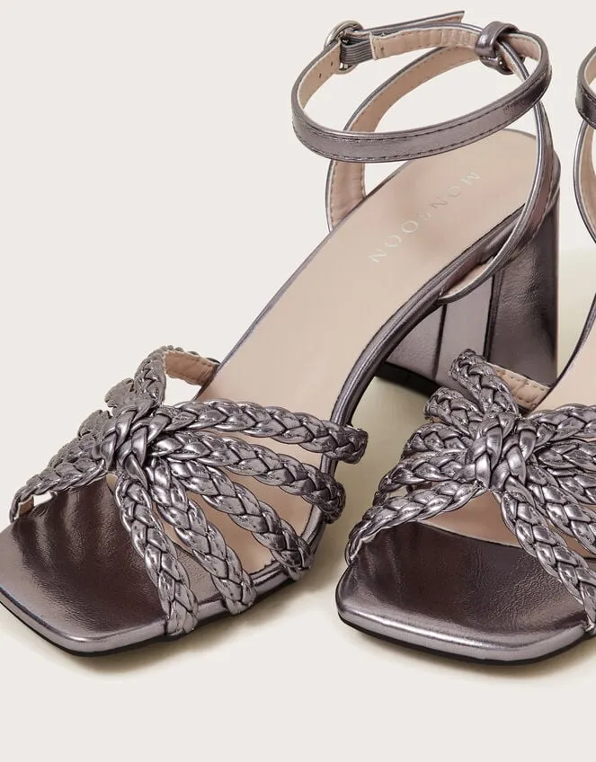 Plaited Block Heel Sandals Silver Women Monsoon Sandals