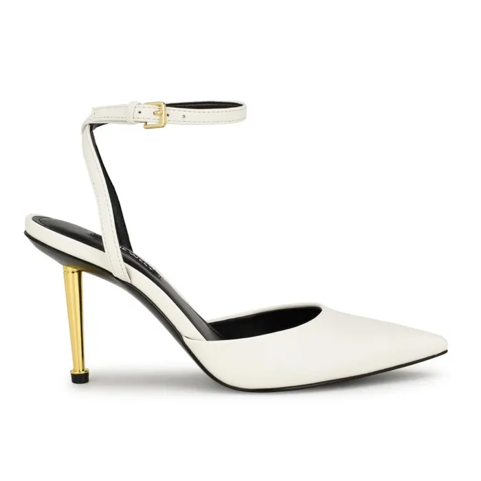 Plaza Ankle Strap Pumps White Women Nine West Heels
