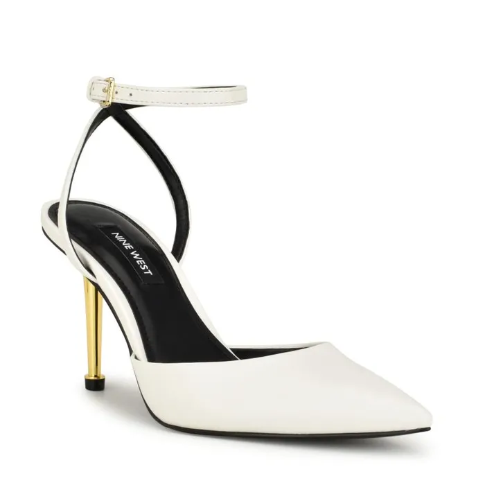 Plaza Ankle Strap Pumps White Women Nine West Heels