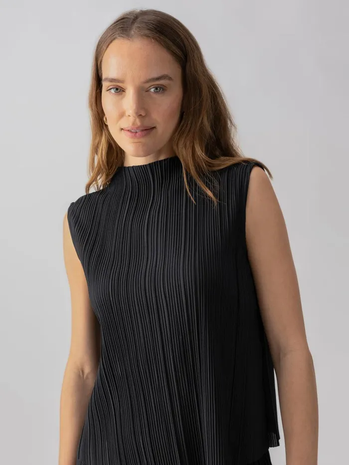 Plisse Mock Neck Top Black Women Sanctuary Clothing Tees and Tops