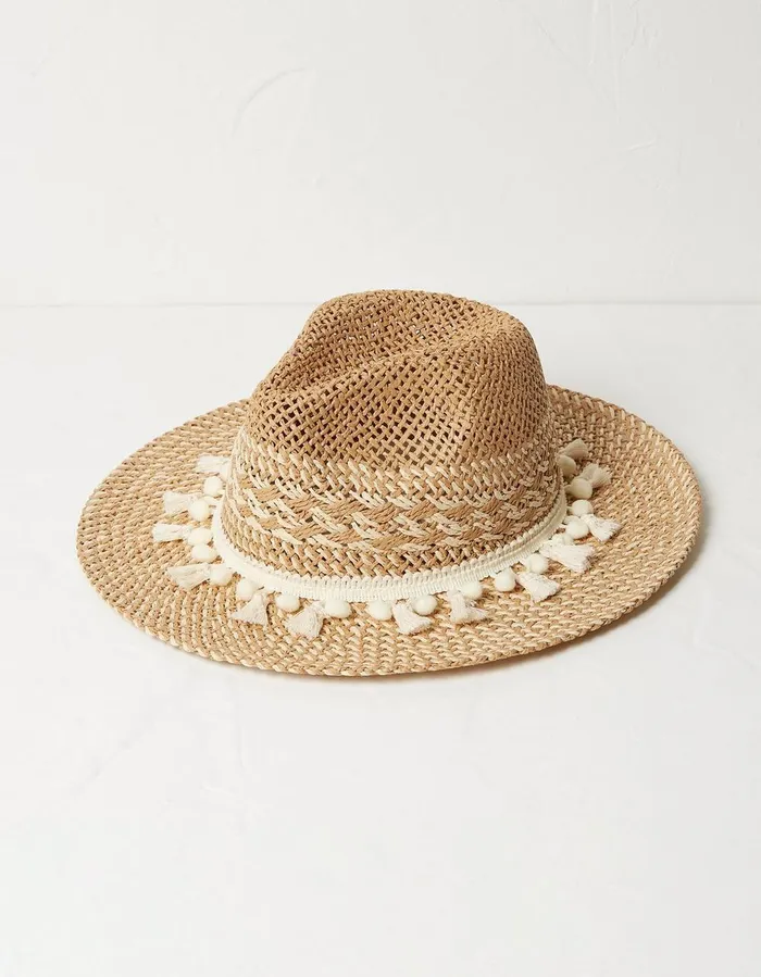 Pom Pom Fedora Hat Natural Women FatFace Hats