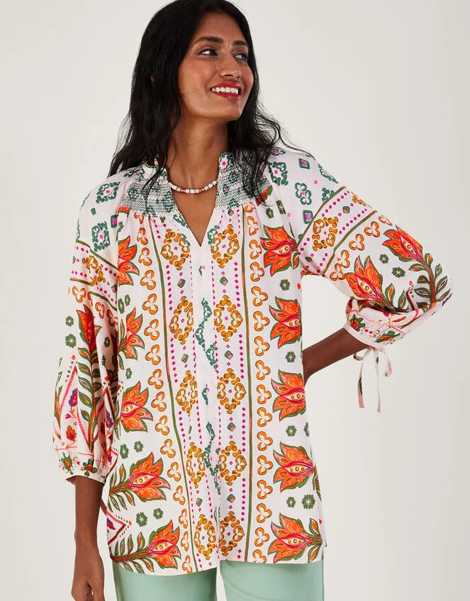 Print Shirred Blouse In Lenzing Ecovero Ivory Women Monsoon Tops and Blouses