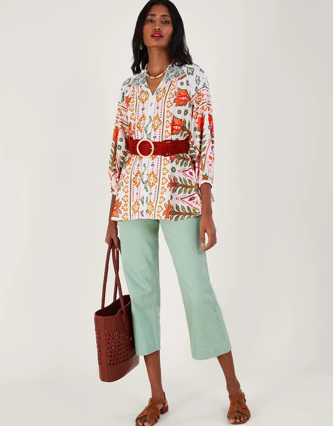 Print Shirred Blouse In Lenzing Ecovero Ivory Women Monsoon Tops and Blouses