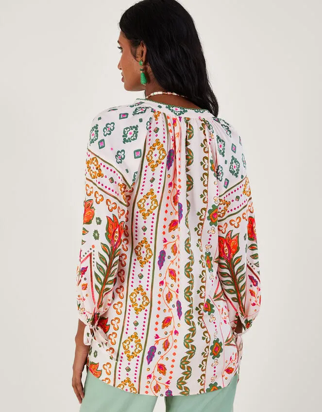 Print Shirred Blouse In Lenzing Ecovero Ivory Women Monsoon Tops and Blouses