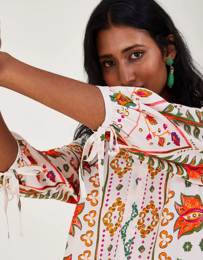 Print Shirred Blouse In Lenzing Ecovero Ivory Women Monsoon Tops and Blouses